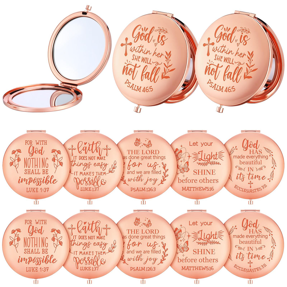 Huwena rose gold Christian compact mirror style 1 for on-the-go makeup touch-ups