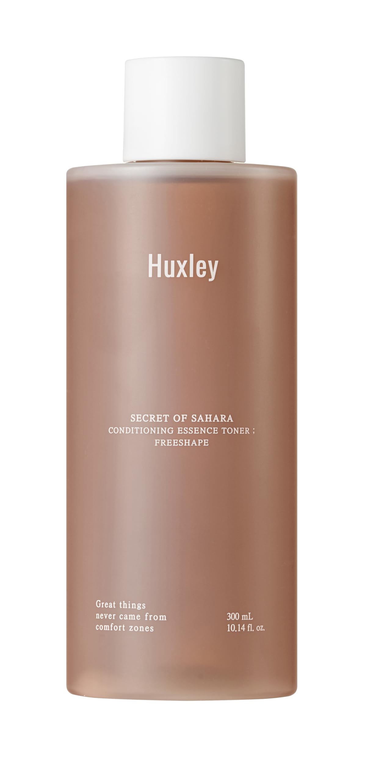 Huxley Conditioning Essence Toner bottle with cactus oil promotes calm, hydrated skin.