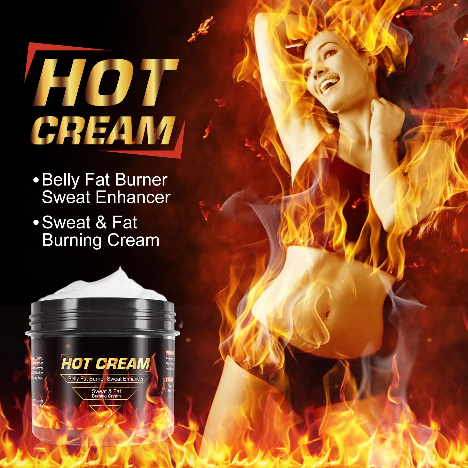 HUYEHF Sweat Cream application being spread for warm-up and skin softness.