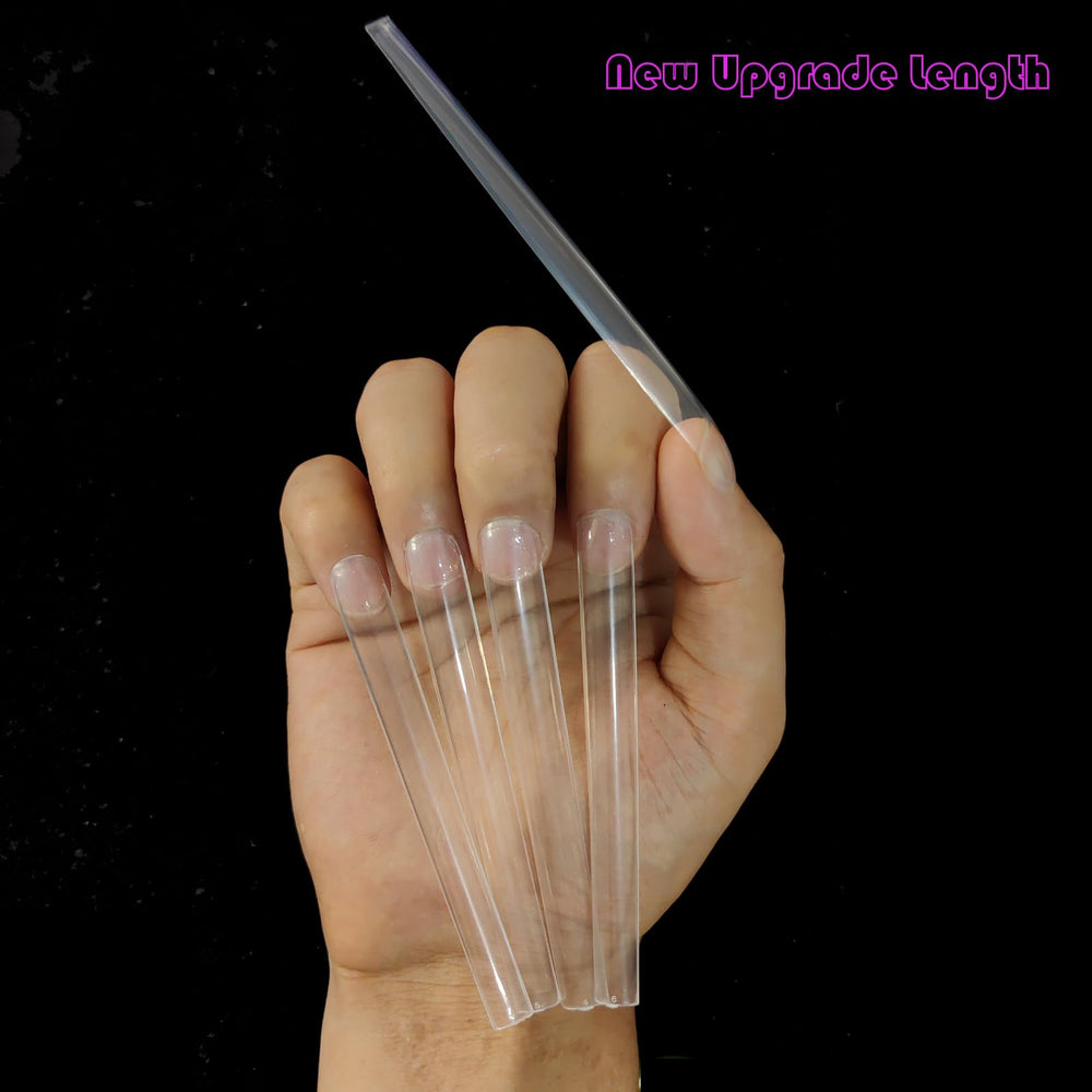 HWHUNO 5XL square nail tips 12 sizes organized for precise fit.