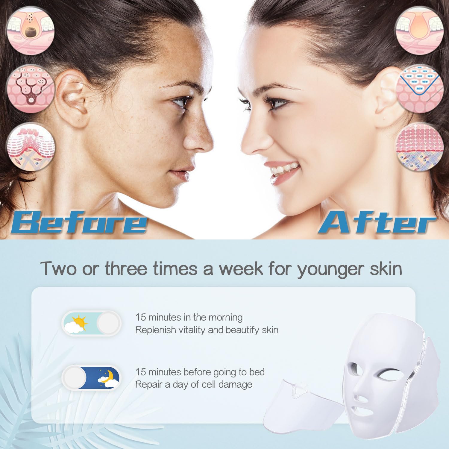 HXDZFX LED facial mask blue-red light options for versatile at-home care.