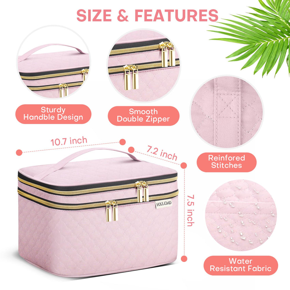 HXLGMD makeup bag main compartment with four pockets for cosmetics and tools.