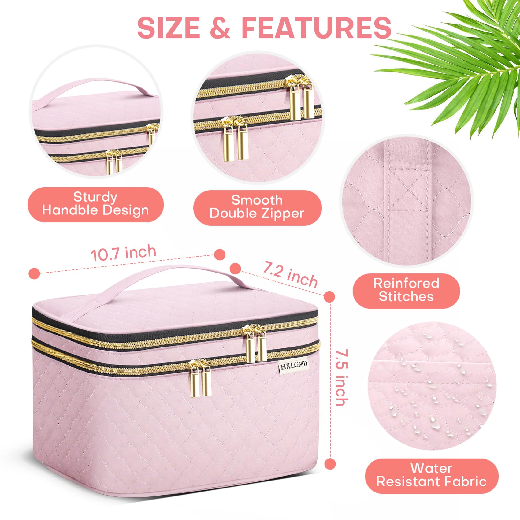HXLGMD makeup bag main compartment with four pockets for cosmetics and tools.