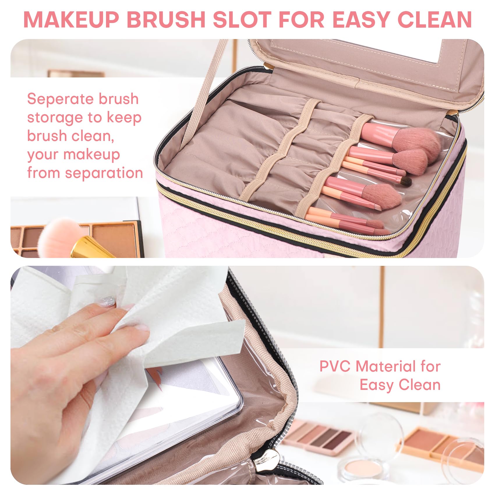 HXLGMD pink travel makeup bag ready for on-the-go grooming.