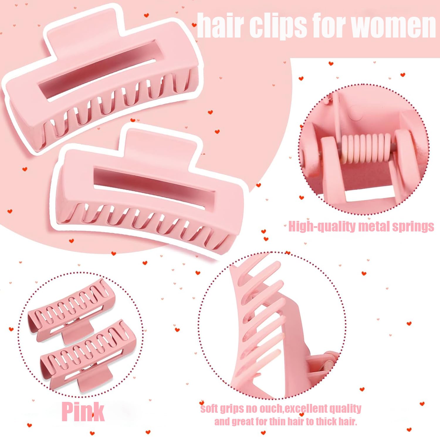 HXOGD nonslip matte finish clips in pink designed for secure all-day wear without pulling.