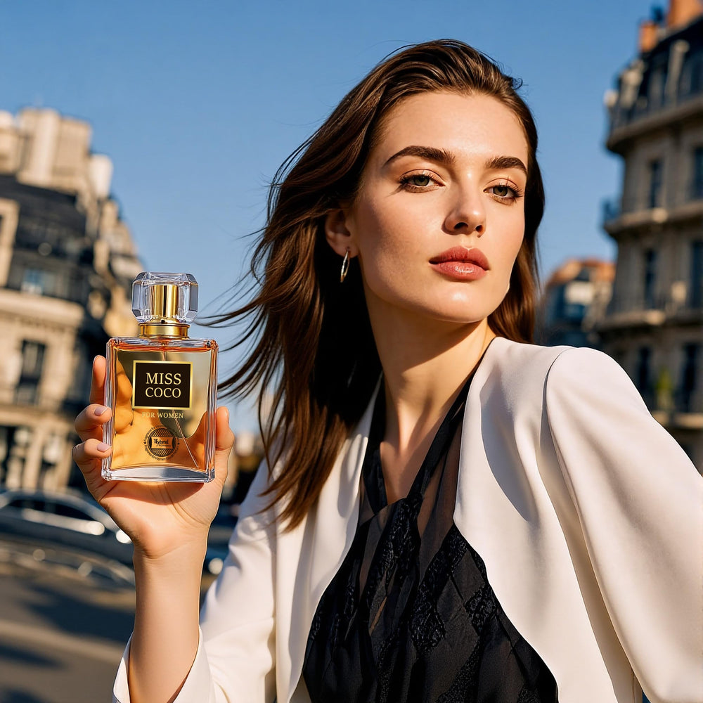 Miss Coco bottle close-up emphasizes alluring aroma for date night