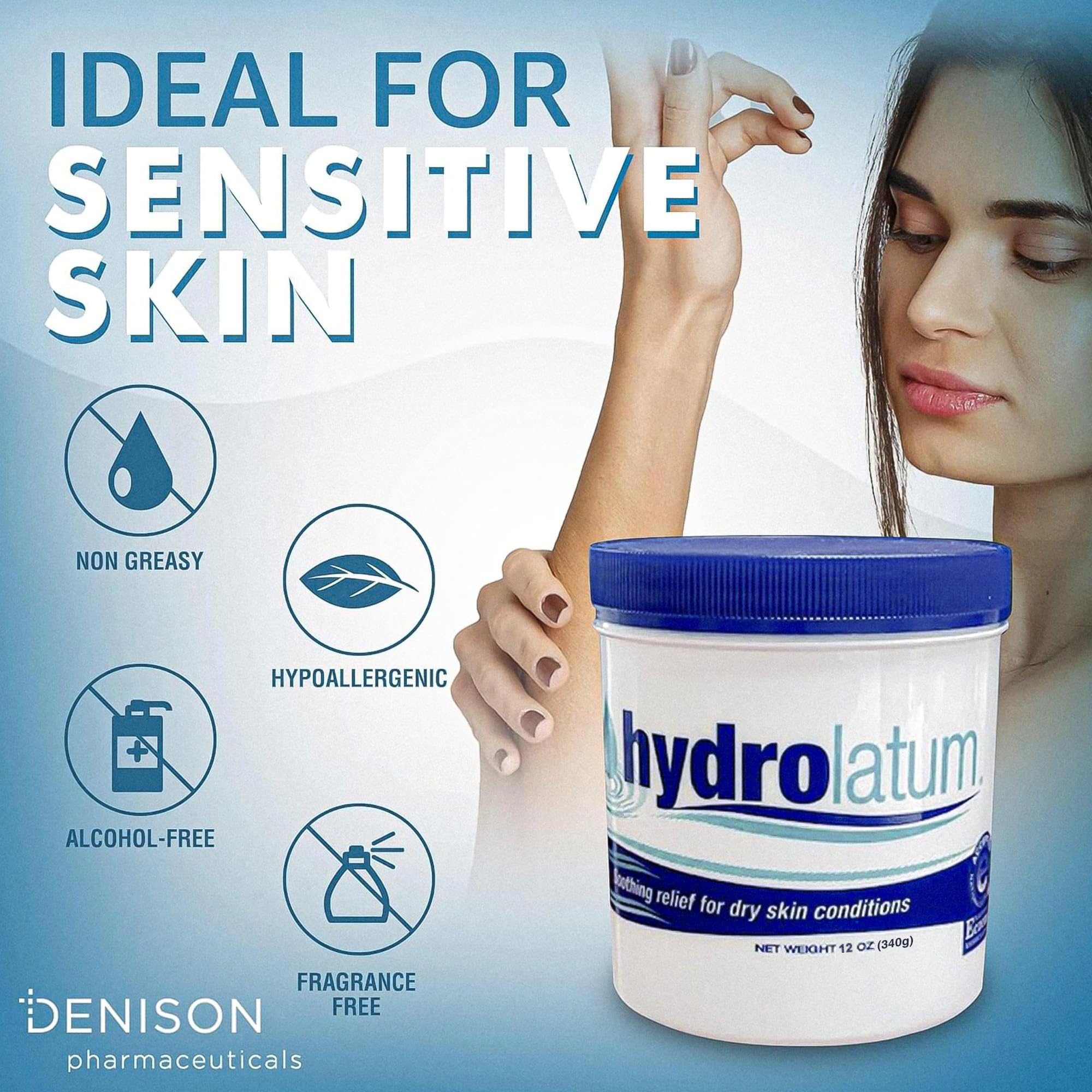 Hydrolatum Moisturizing Cream Tub texture closeup shows lightweight, fragrance-free formula.