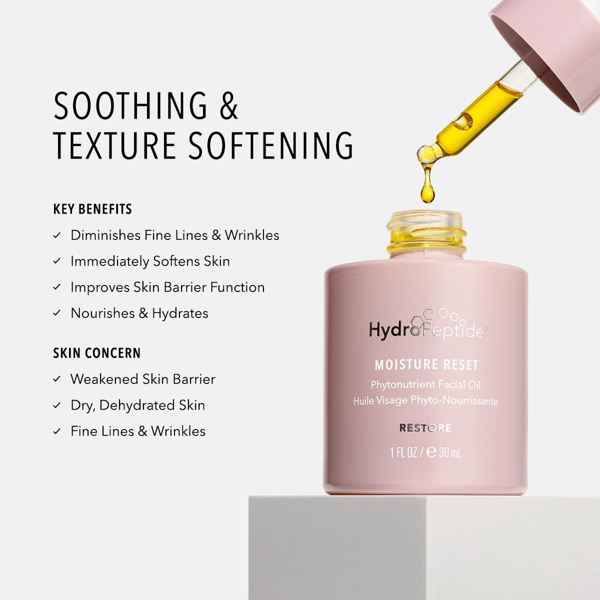 HydroPeptide Moisture Reset application on face demonstrates lightweight hydration and smooth look