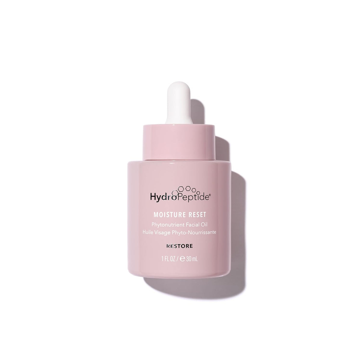 HydroPeptide Moisture Reset oil bottle highlights antioxidant-rich hydration for daily skin care