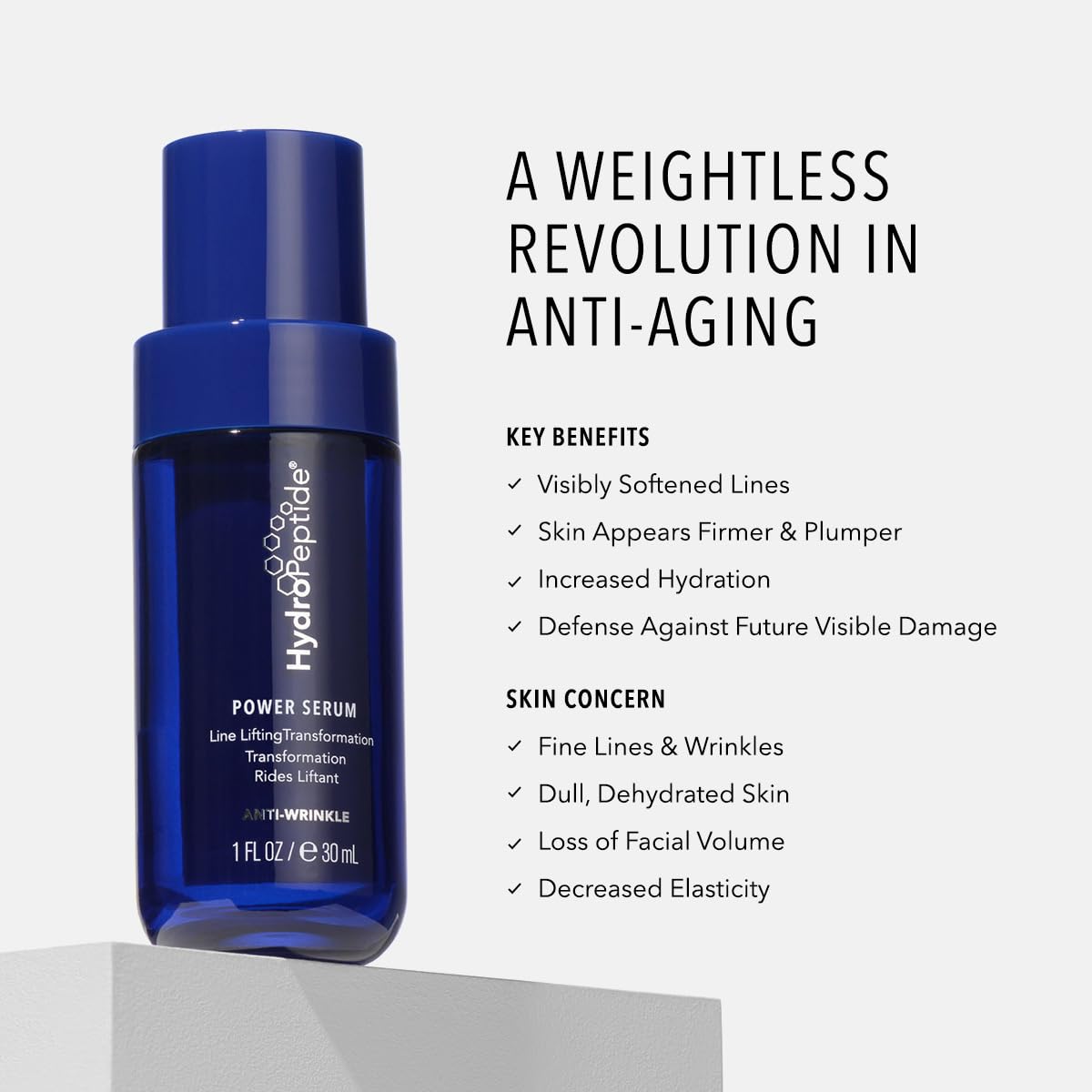 HydroPeptide Power Serum application pump demonstrates easy daily use for smoother skin.