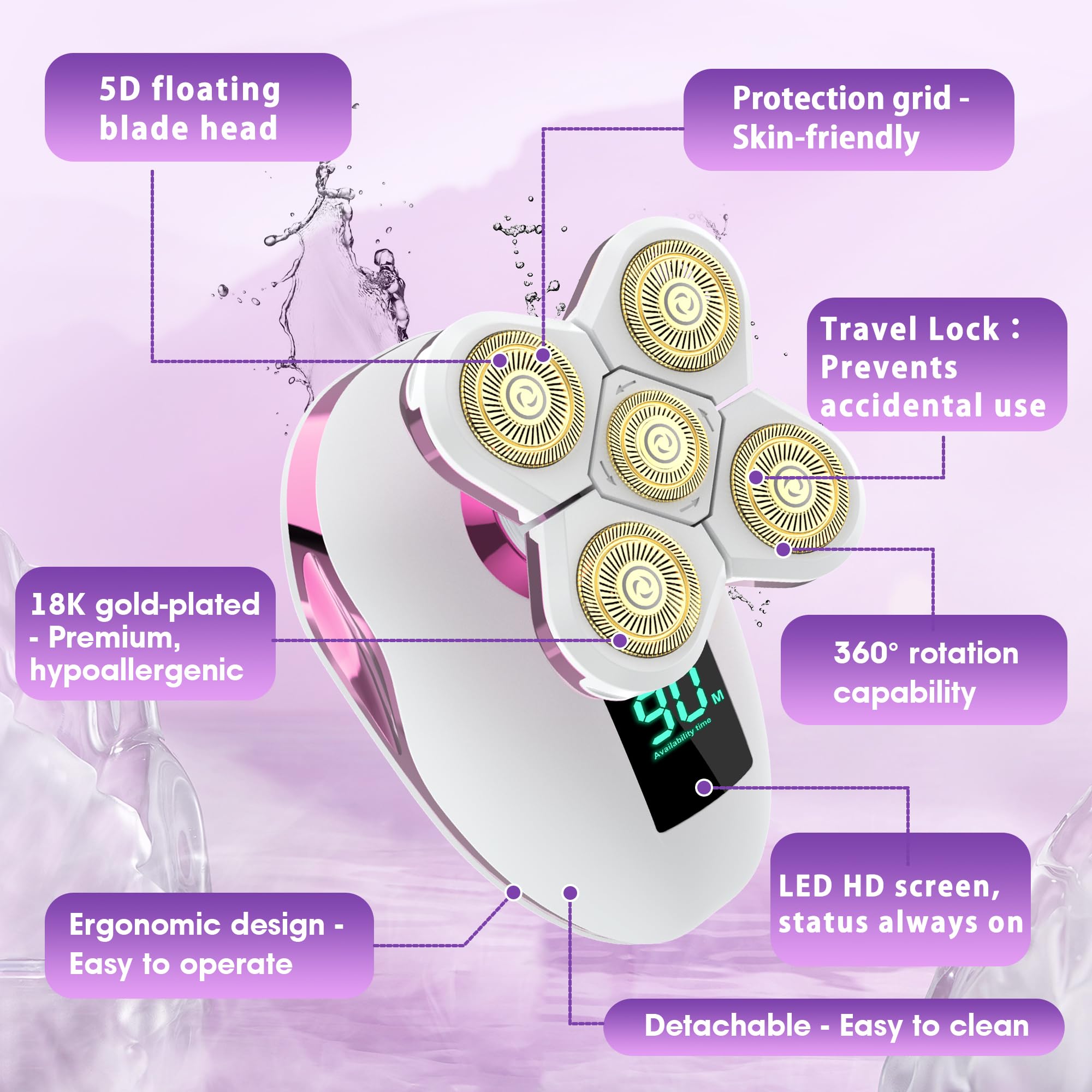 HYEHET IPX7 waterproof shaver for wet or dry use in shower or tub.
