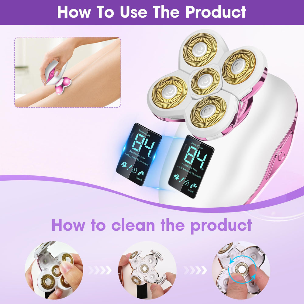 HYEHET wet-dry shaver ideal for legs, arms, and face, versatile personal grooming.