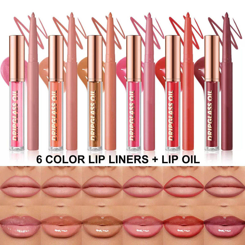 Hyesamyo pink lip liner and gloss set open on a vanity