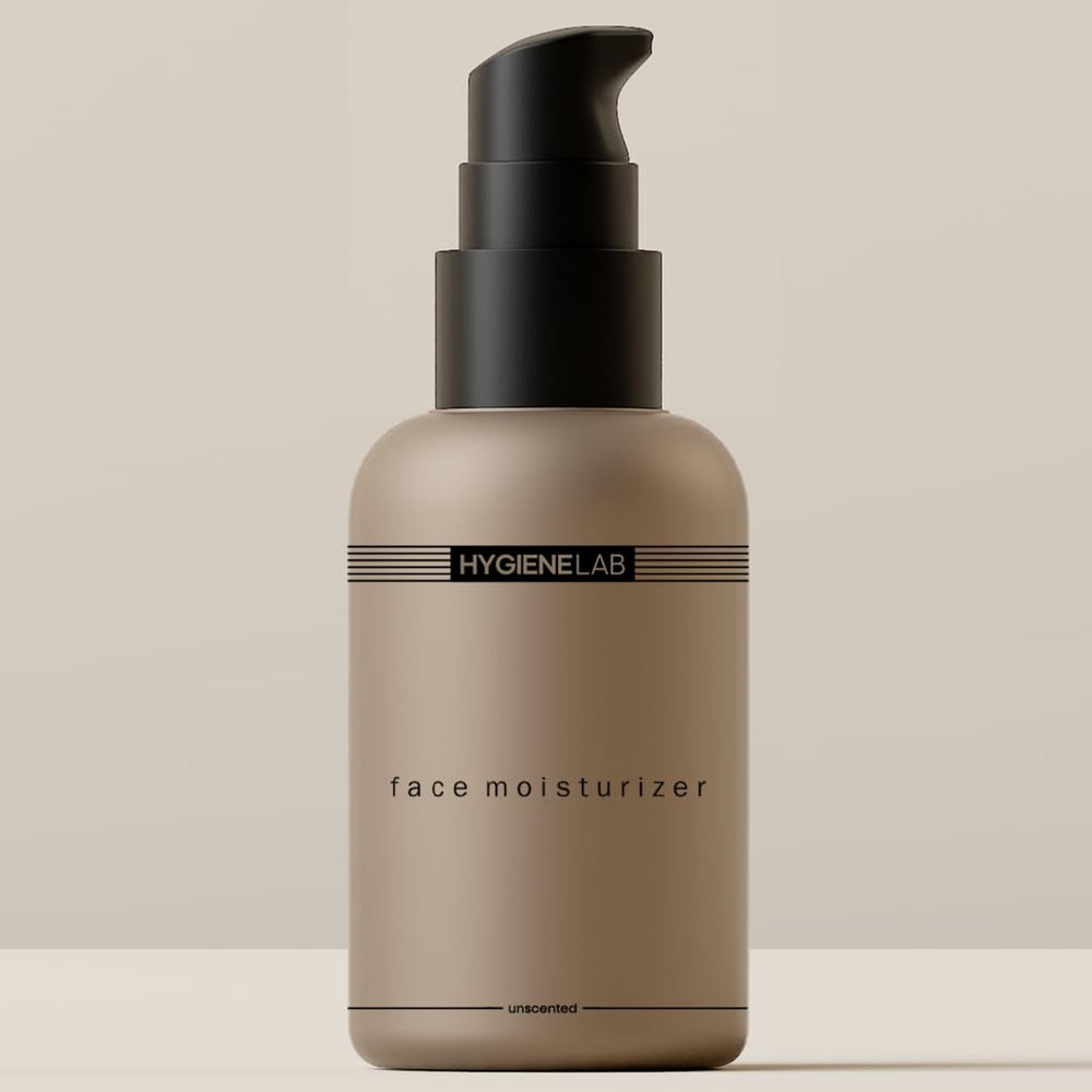 HygieneLab face moisturizer bottle with pump dispenses gentle hydration for daily routine.