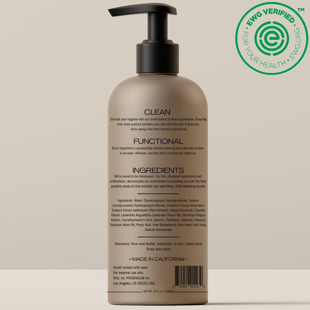 HygieneLab Mens Natural Body Wash aloe hydration close-up for soft skin.