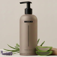 HygieneLab Mens Natural Body Wash bottle with Lavender Sands scent for daily cleanse.