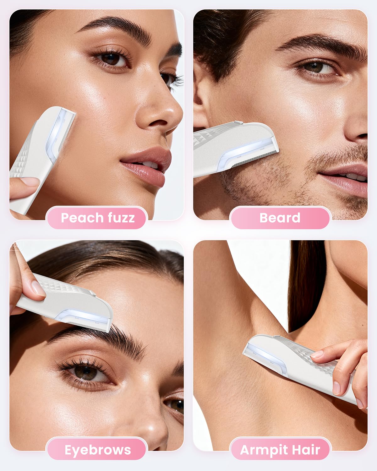Hyhail Dermaplane Razor rechargeable battery image highlights long travel use.