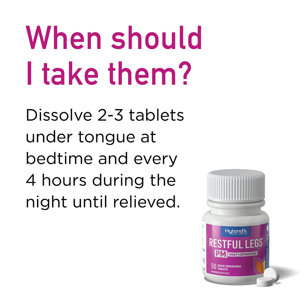 Hyland's Restful Legs PM bedside scene ready to support sleep prep.