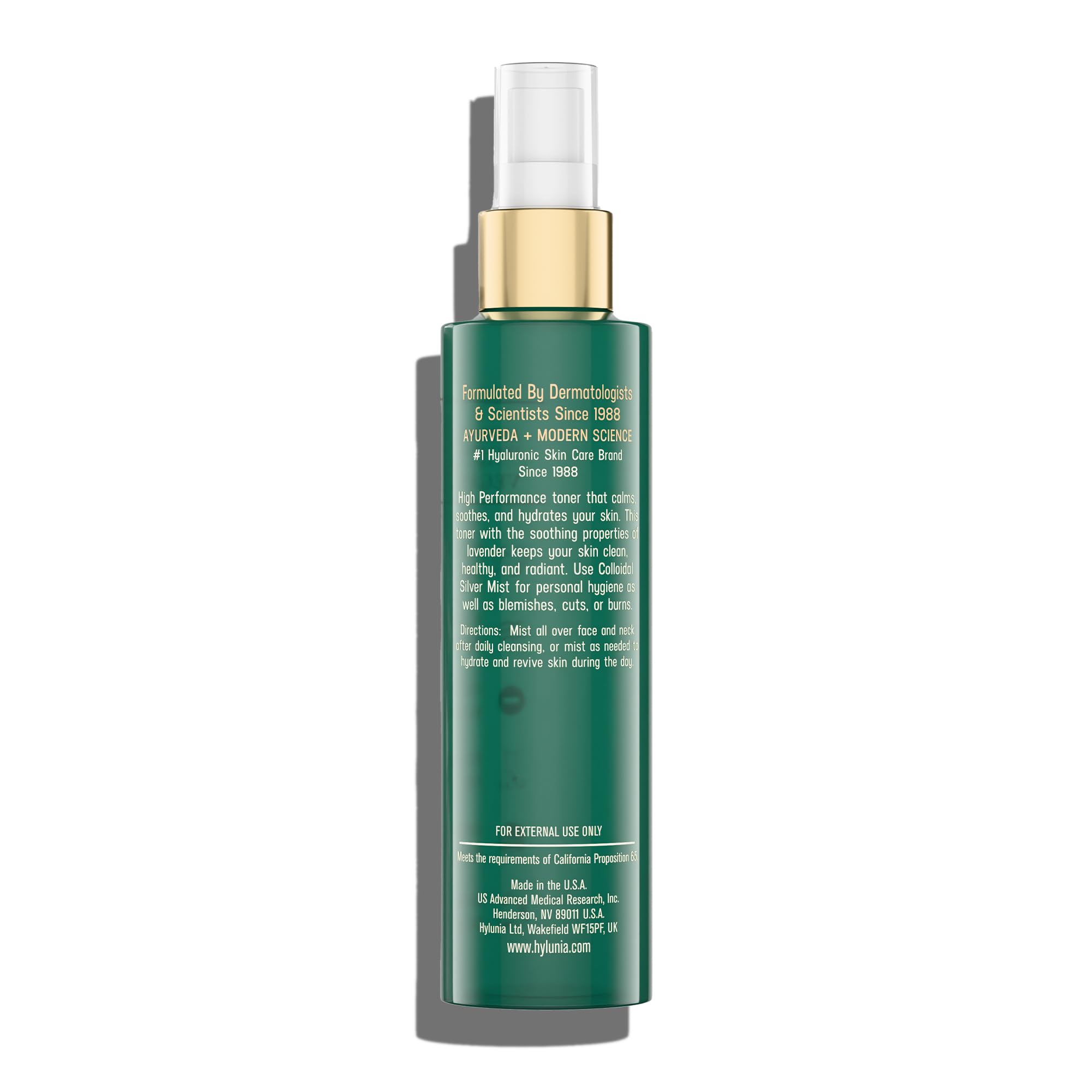 Hylunia Colloidal Silver Mist Toner spray visible for refreshing calm skin.