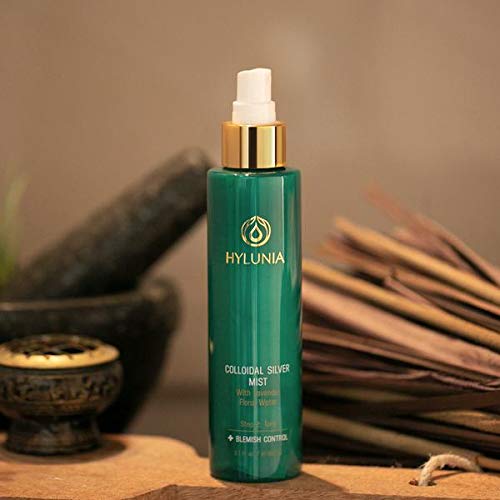 Hylunia Colloidal Silver Mist Toner packaging close-up showcases vegan skincare clean label.