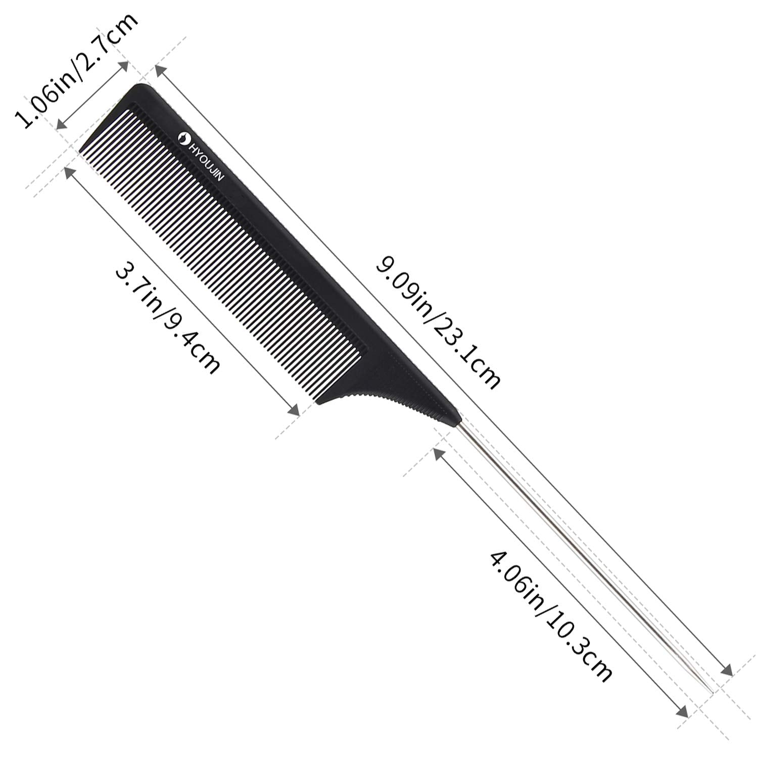 HYOUJIN carbon hair rat tail comb packaging-pouch for portable storage.