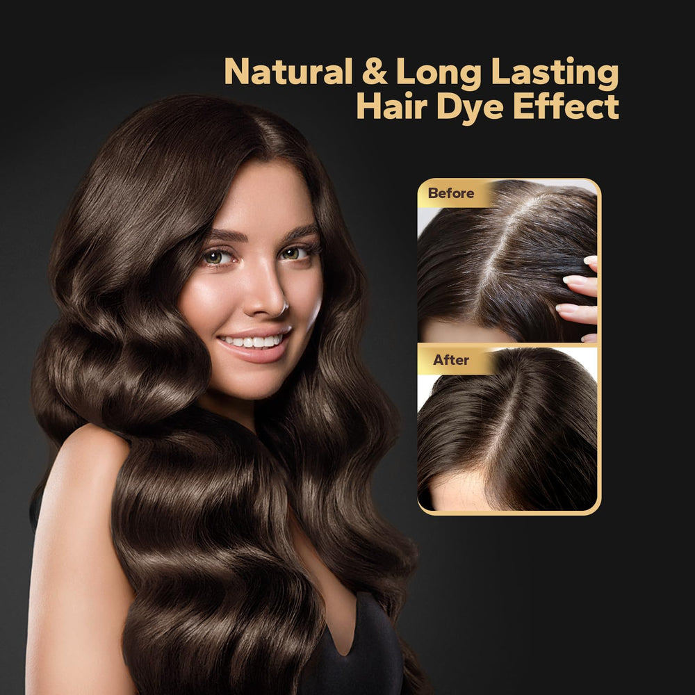 HyperHair color-treated hair before-after shows gray coverage and natural-looking shade.
