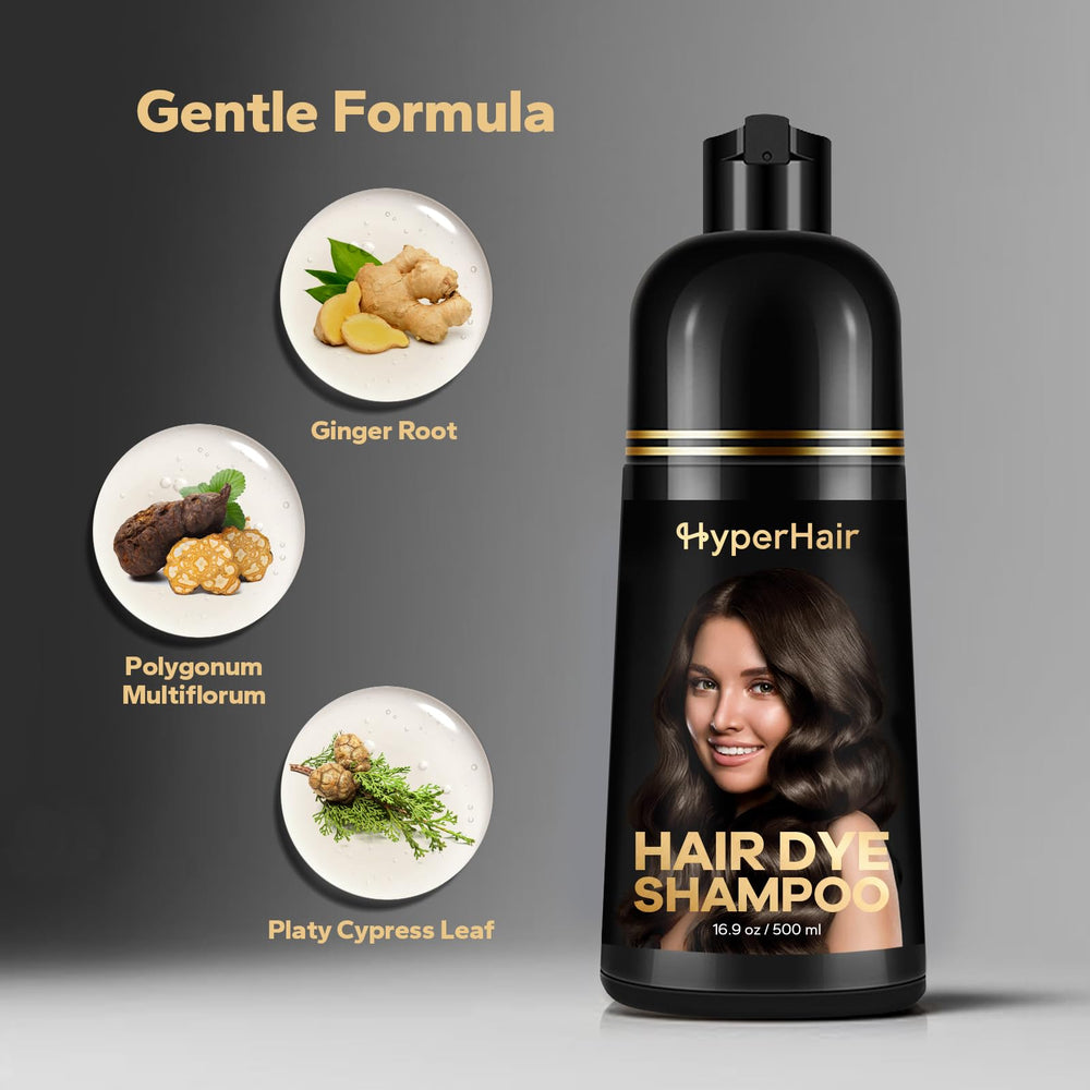 HyperHair gloves-and-shampoo use shows mess-free at-home coloring experience.