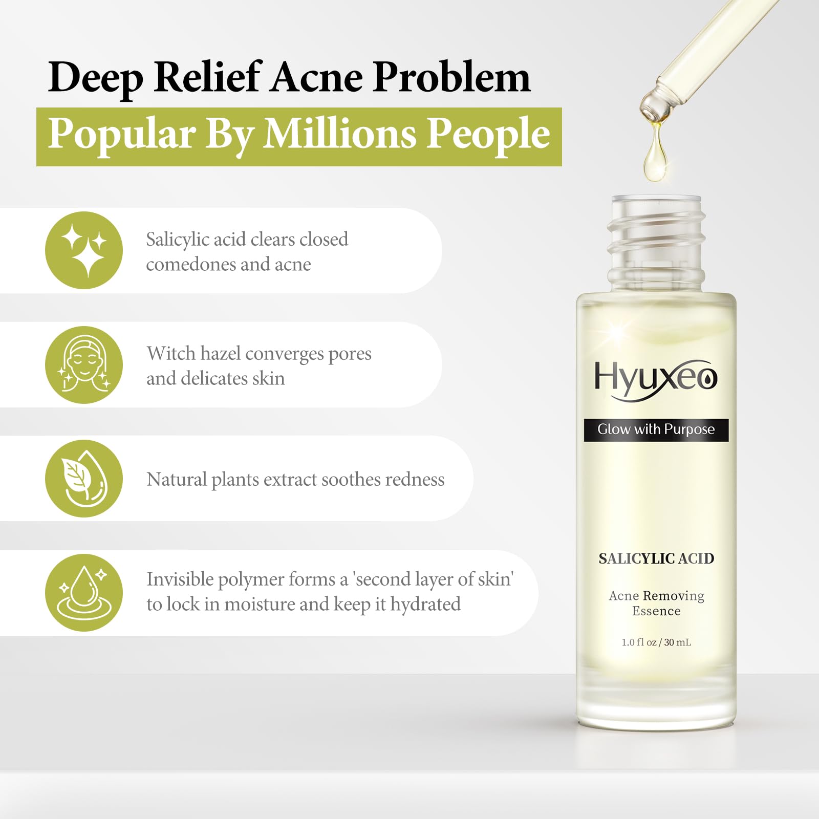Hyuxeo serum texture close-up highlights light, quickly absorbing hydration.