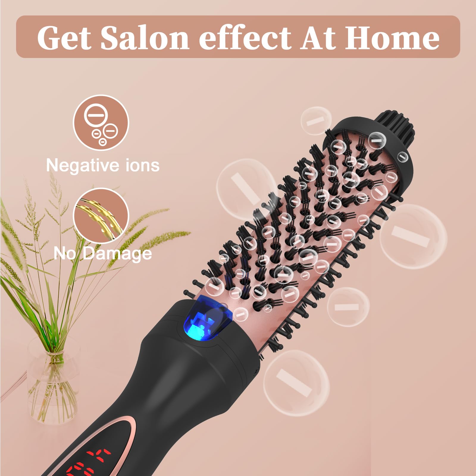 Hywestger curling iron thermal brush digital display shows precise temperature control