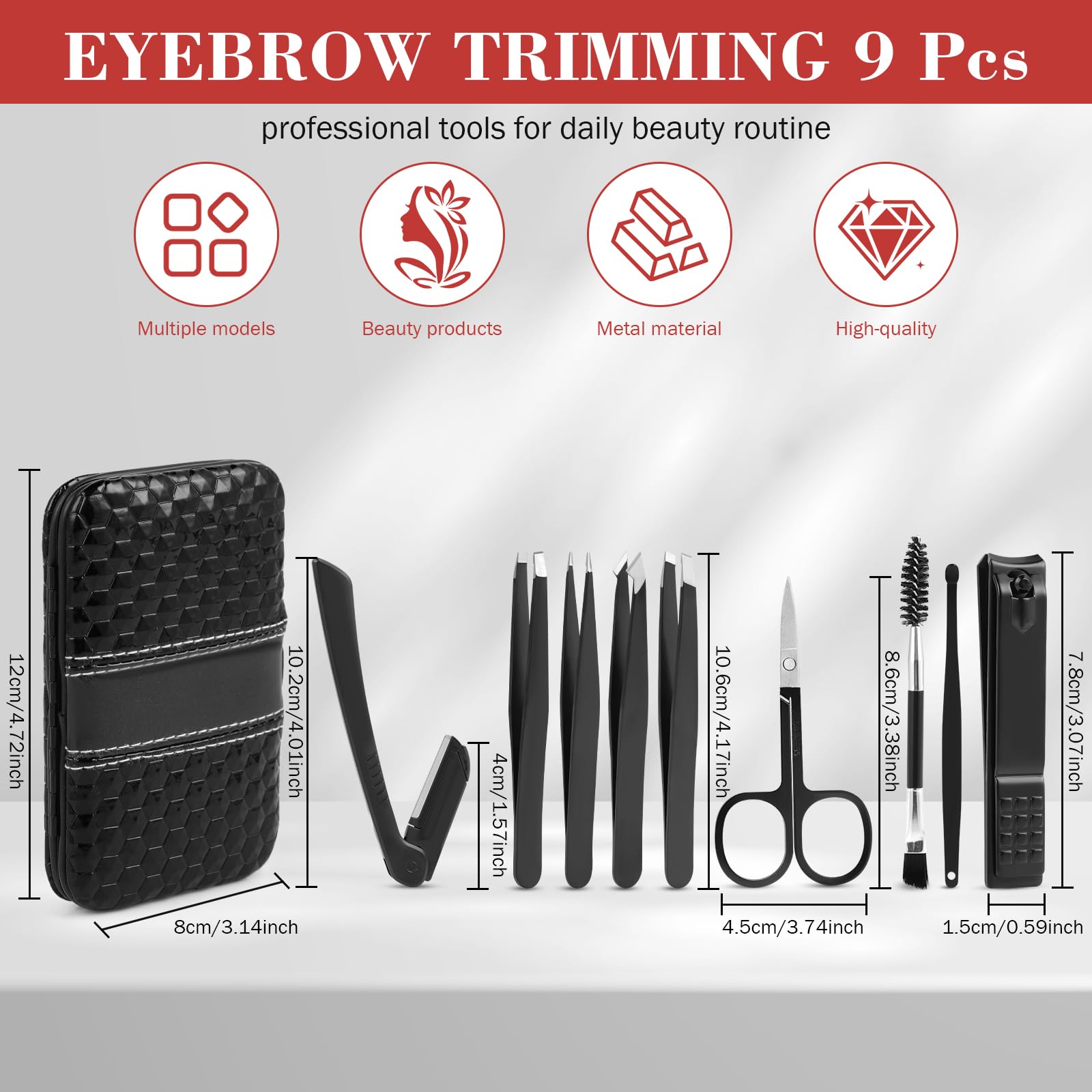 Hyxhappy tweezers set curved eyebrow scissors for shaping.