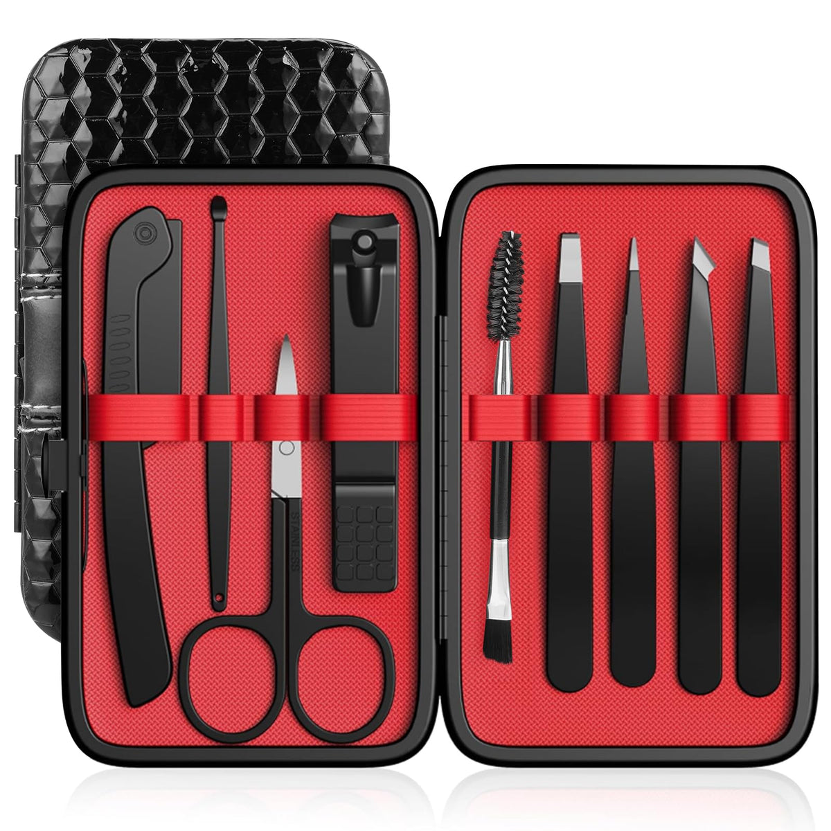 Hyxhappy tweezers set travel case for on-the-go grooming.