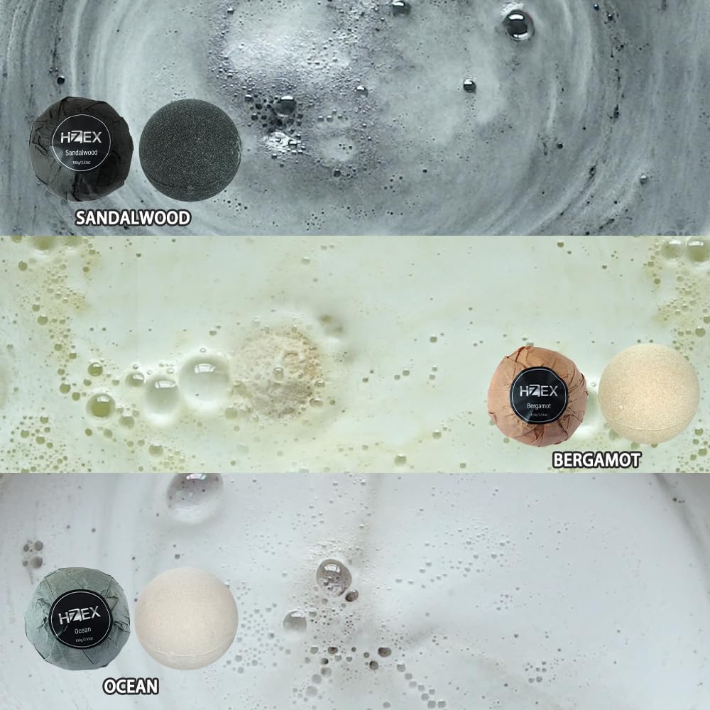 HZEX Charcoal Bath Bombs fizz close-up highlights detoxifying bubbles for soft skin