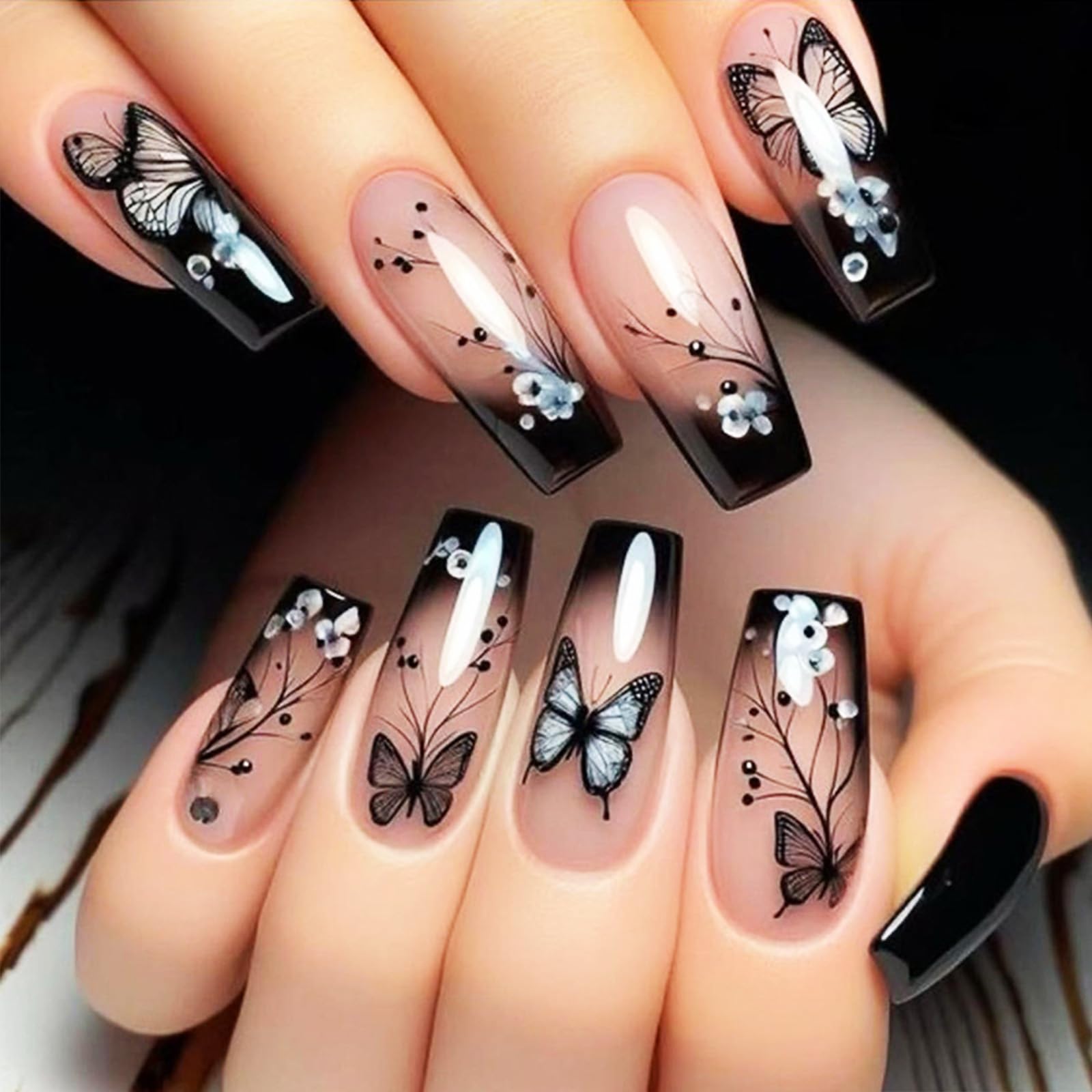 HZJXRT black butterfly press-on nails for quick chic upgrade