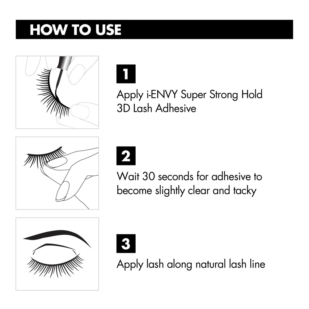 i-ENVY lash glue shown with waterproof cap for durable wear in any weather.