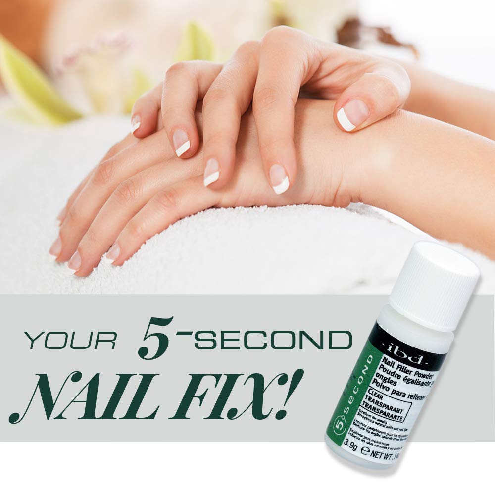 IBD 5 Second Nail Filler Powder application demonstrates fast patch repair on cracked nails.
