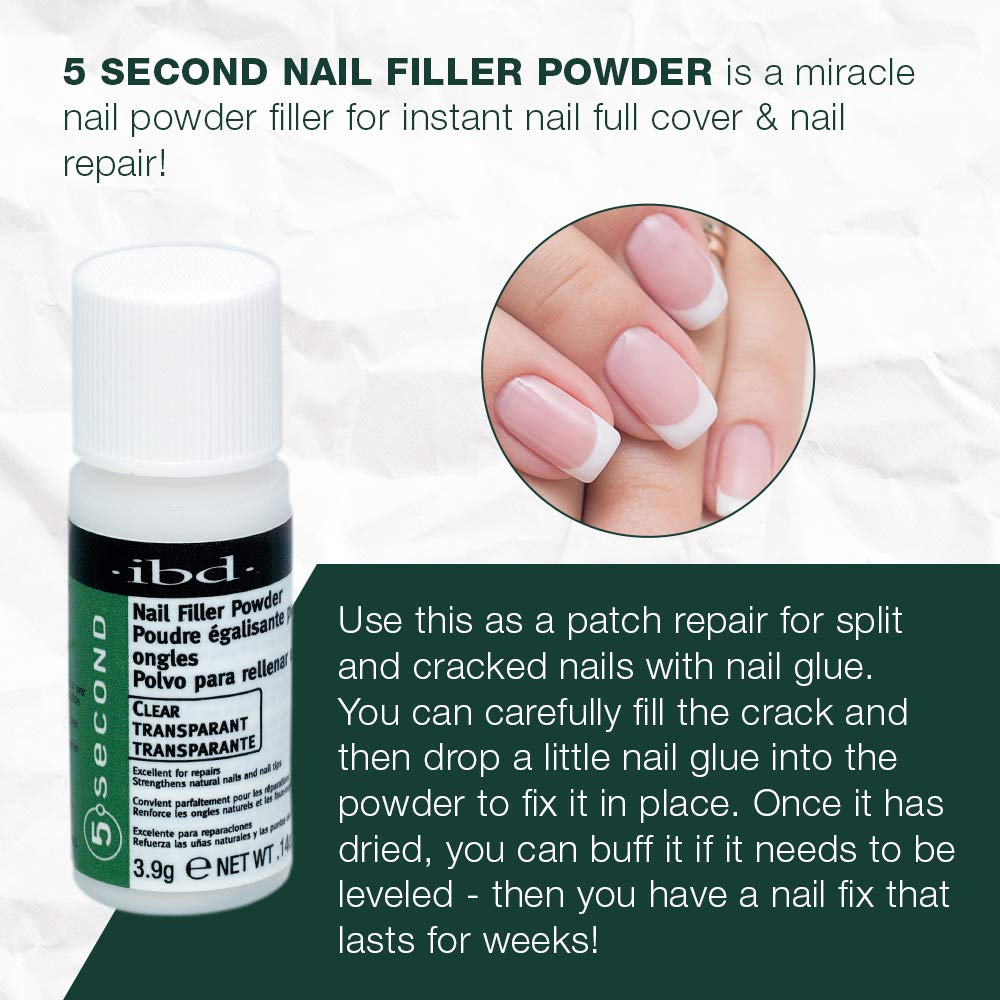 IBD 5 Second Nail Filler Powder closeup nails shows natural-looking reinforcement.
