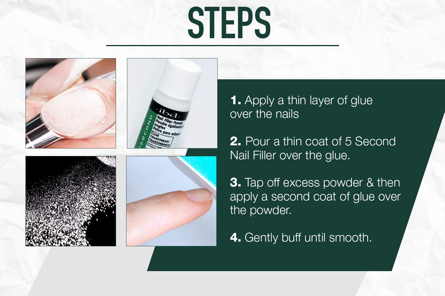 IBD 5 Second Nail Filler Powder finished nails image highlights smooth, paint-ready nails.