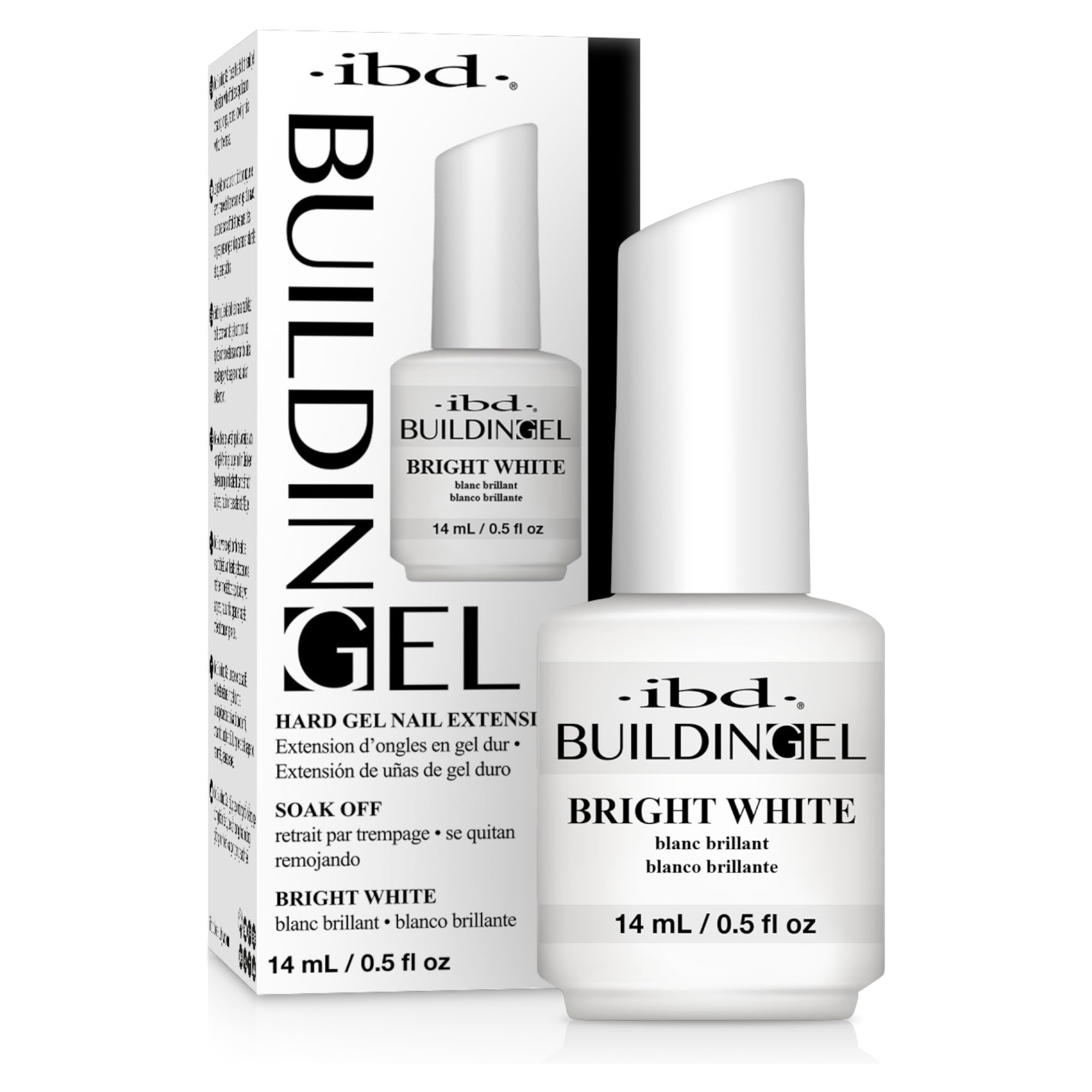 IBD Builder Gel Bright White bottle closeup for precise, long-lasting nail extensions