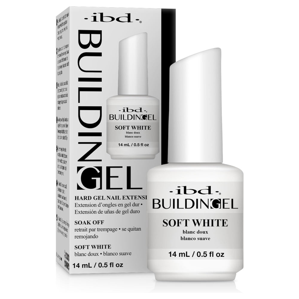 IBD Builder Gel Soft White bottle and Guardian brush for easy application.