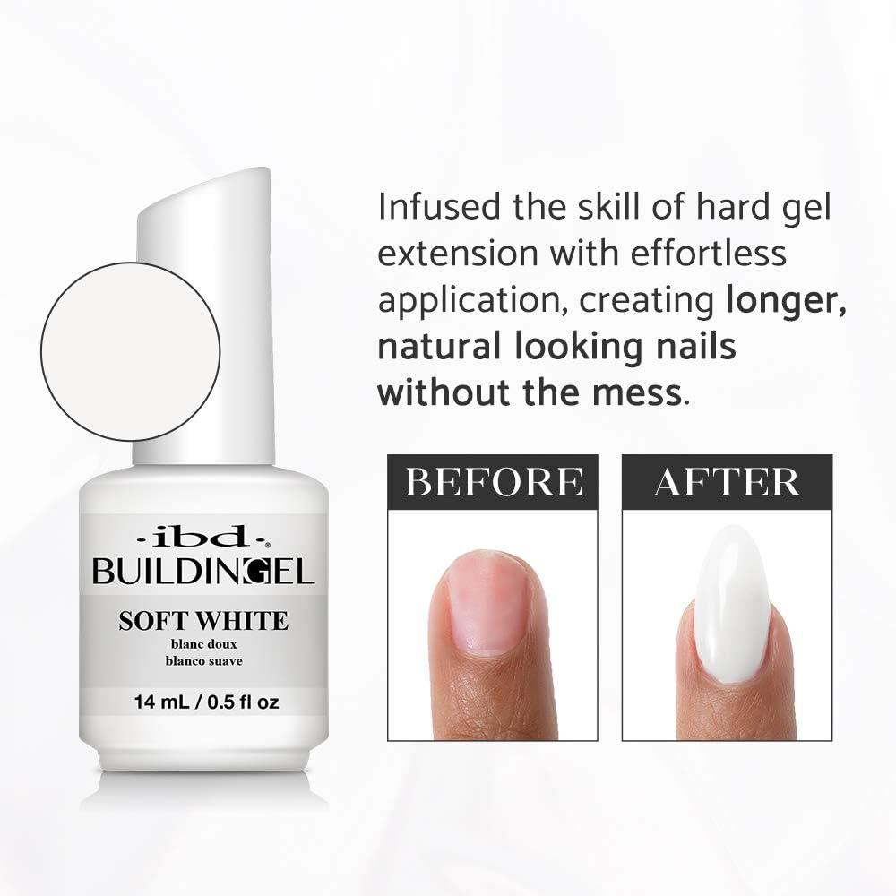 IBD Builder Gel Soft White curing under LED or UV for strong shine.
