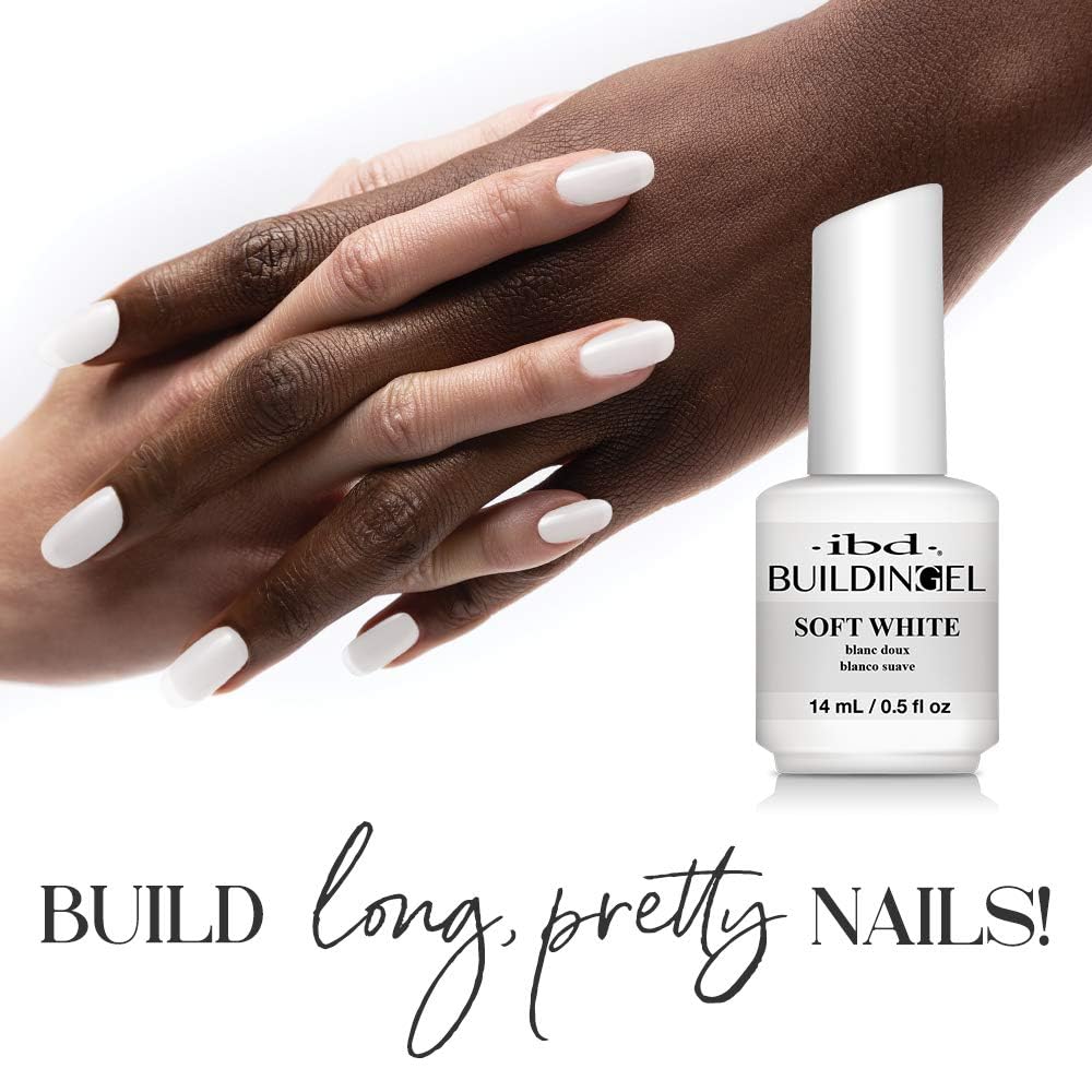 IBD Builder Gel Soft White nails on hand during sculpting and overlays.