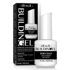 IBD Builder Gel Top Coat bottle provides a glossy, durable nail finish.