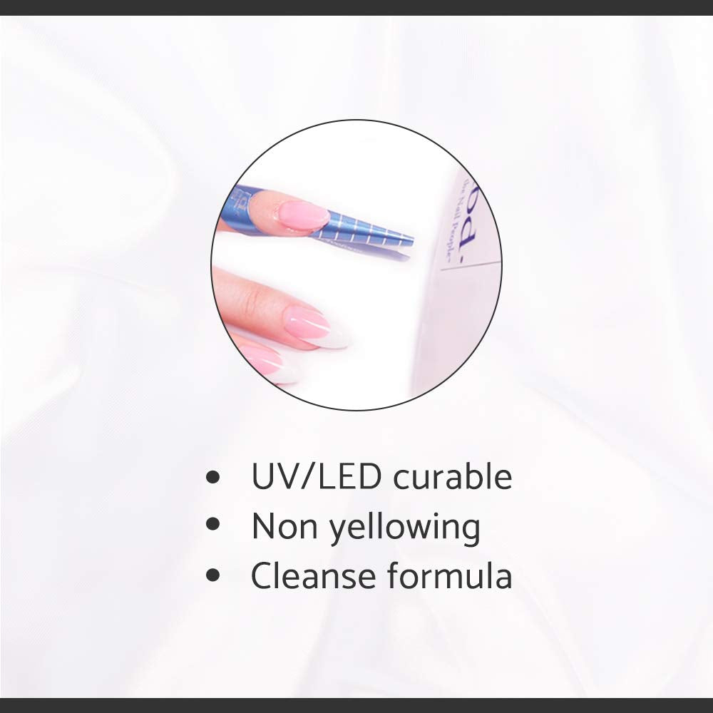 IBD Builder Gel Top Coat under UV/LED curing reveals quick-set formula.