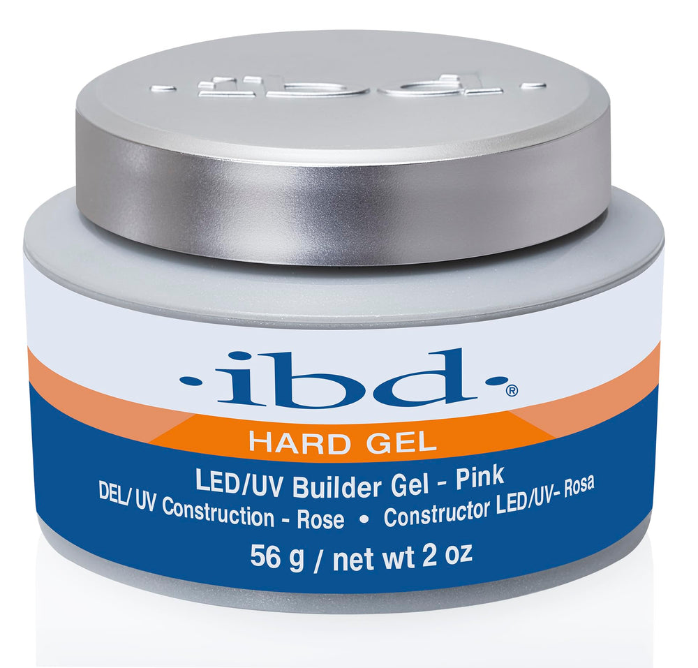 IBD Builder Pink gel bottle demonstrates high gloss for overlays and sculpting.