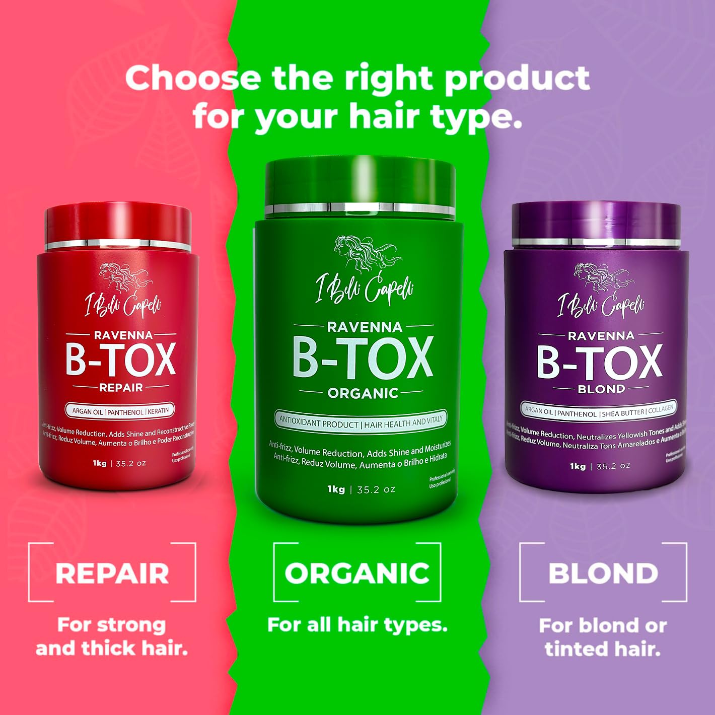 I Belli Capelli Ravenna finished packaging label highlights organic, formaldehyde-free promises.