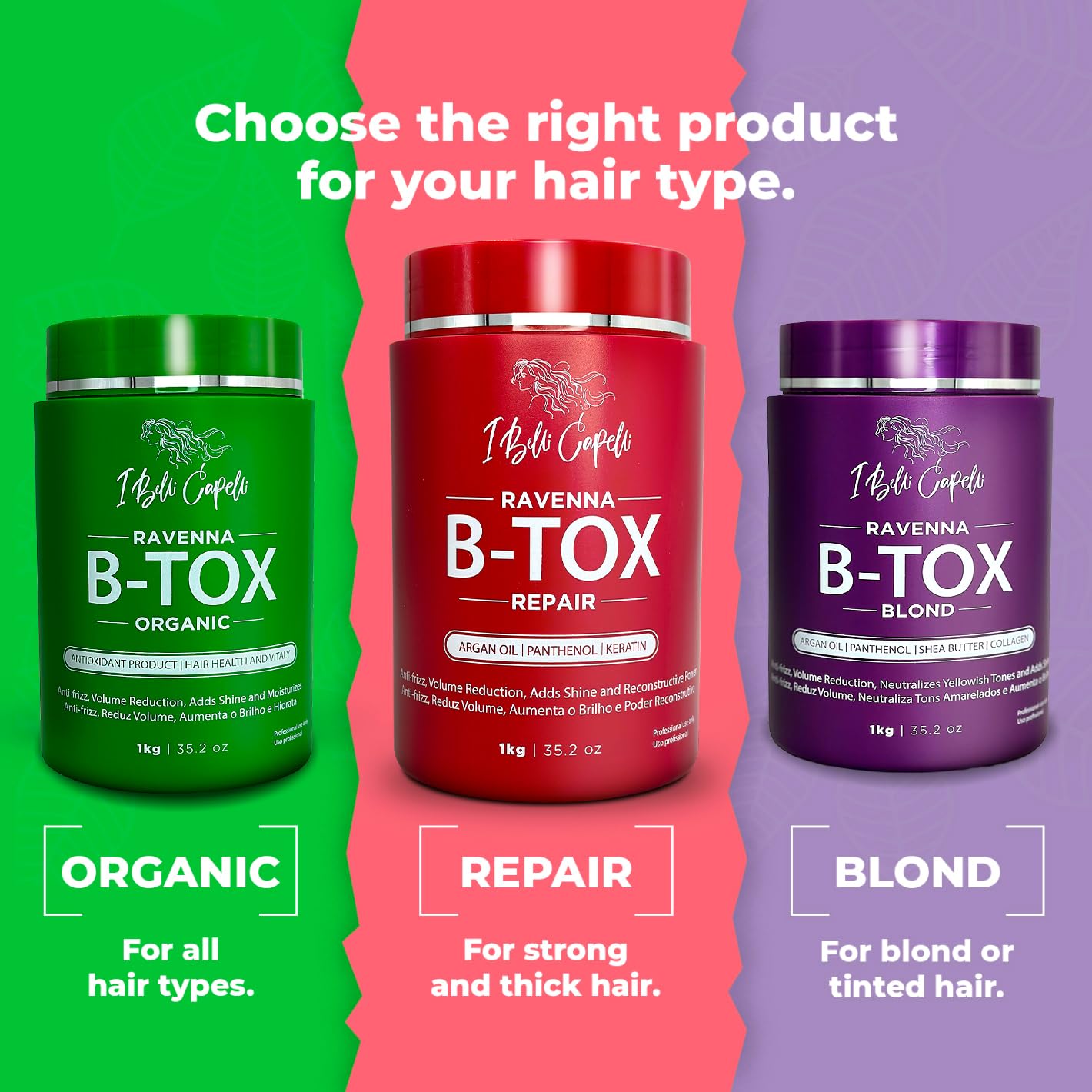 I Belli Capelli Ravenna Repair B-ToX anti-frizz performance ready for heat-styling protection.