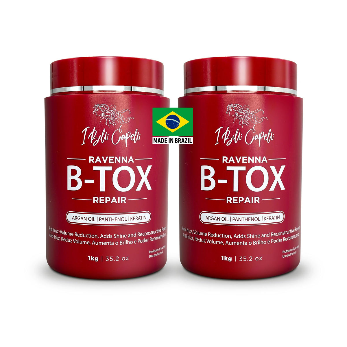I Belli Capelli Ravenna Repair B-ToX bottle showcases formaldehyde-free treatment for frizz control.