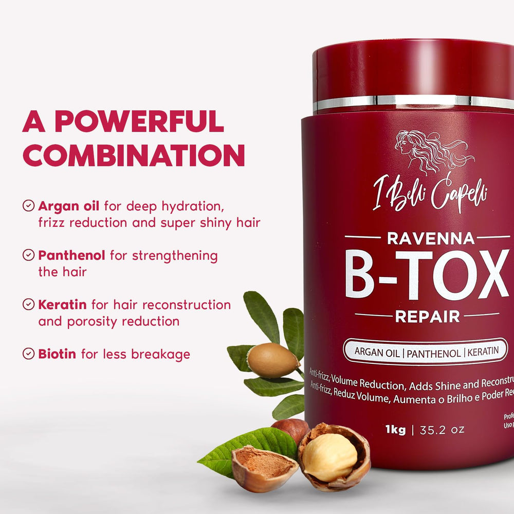 I Belli Capelli Ravenna Repair B-ToX formulation reveals keratin-rich formula for stronger strands.