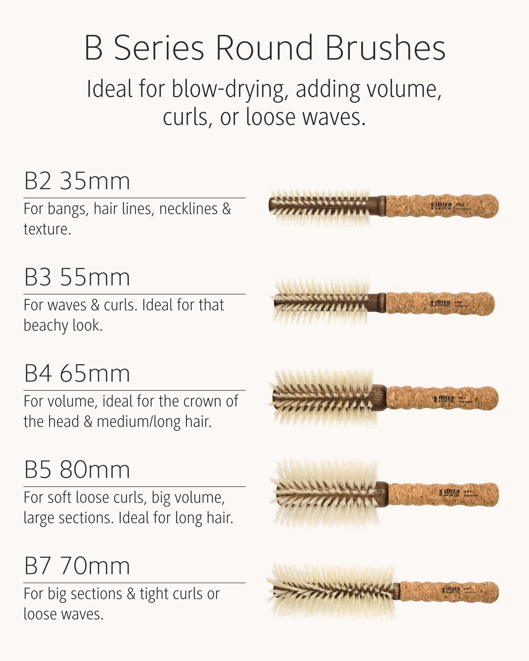 Ibiza Hair Boar Bristle Round Brush shine-texture promotes smooth finish