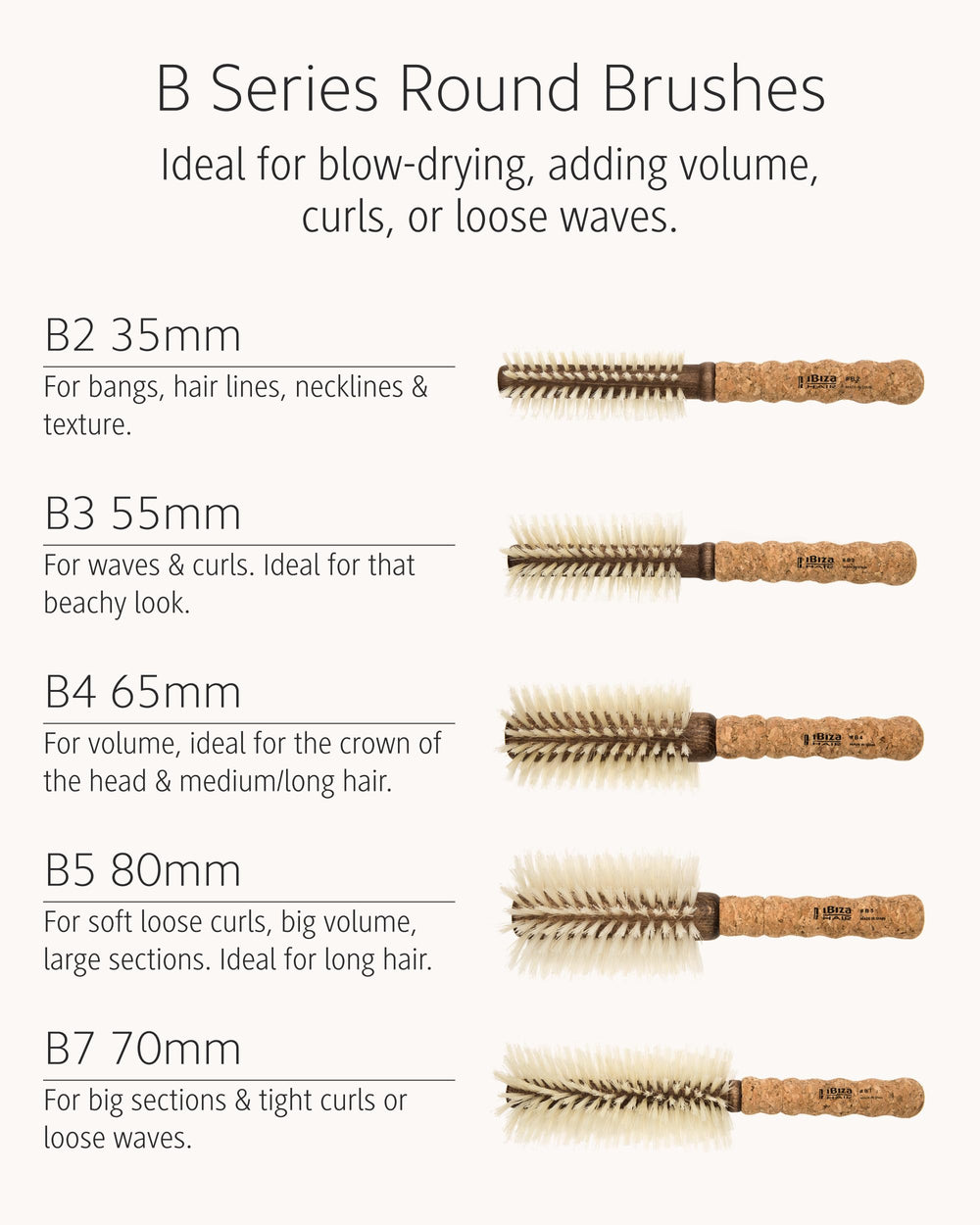 Ibiza Hair Boar Bristle Round Brush shine-texture promotes smooth finish